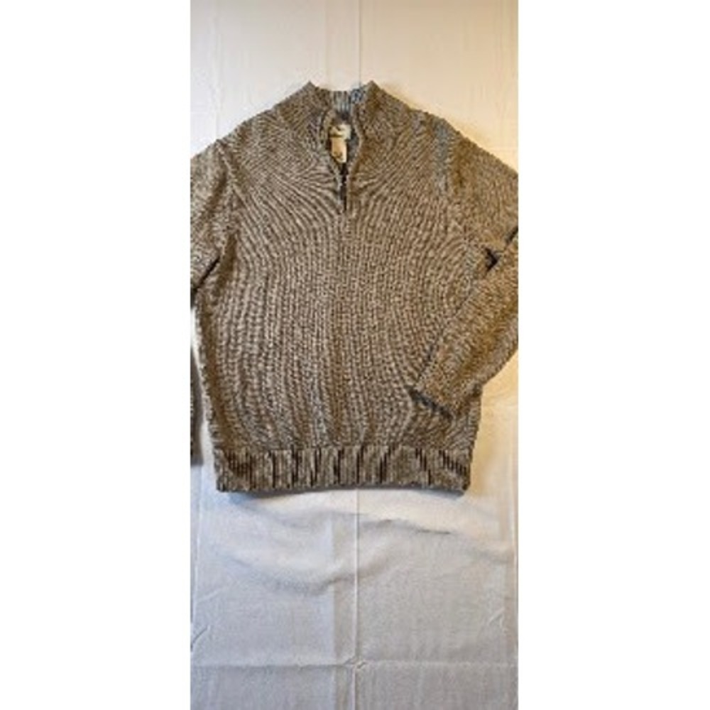 LL Bean Mens Quarter Zip Sweater Brown Beige Marled Knit Pullover XL Regular